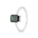 Sterling Silver 925 Ring Rhodium Plated Embedded With Emerald Zircon And White CZ