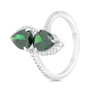 Sterling Silver 925 Ring Rhodium Plated Embedded With Emerald Zircon And White CZ