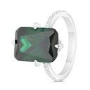 Sterling Silver 925 Ring Rhodium Plated Embedded With Emerald Zircon And White CZ