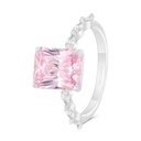 Sterling Silver 925 Ring Rhodium Plated Embedded With Pink Zircon And White CZ