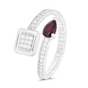 Sterling Silver 925 Ring Rhodium Plated Embedded With Ruby Corundum And White CZ