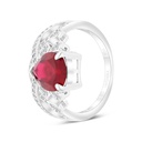 Sterling Silver 925 Ring Rhodium Plated Embedded With Ruby Corundum And White CZ