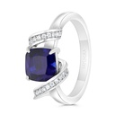 Sterling Silver 925 Ring Rhodium Plated Embedded With Sapphire Corundum And White CZ