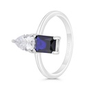 Sterling Silver 925 Ring Rhodium Plated Embedded With Sapphire Corundum And White CZ