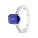 Sterling Silver 925 Ring Rhodium Plated Embedded With Sapphire Corundum And White CZ