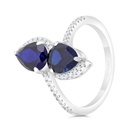 Sterling Silver 925 Ring Rhodium Plated Embedded With Sapphire Corundum And White CZ