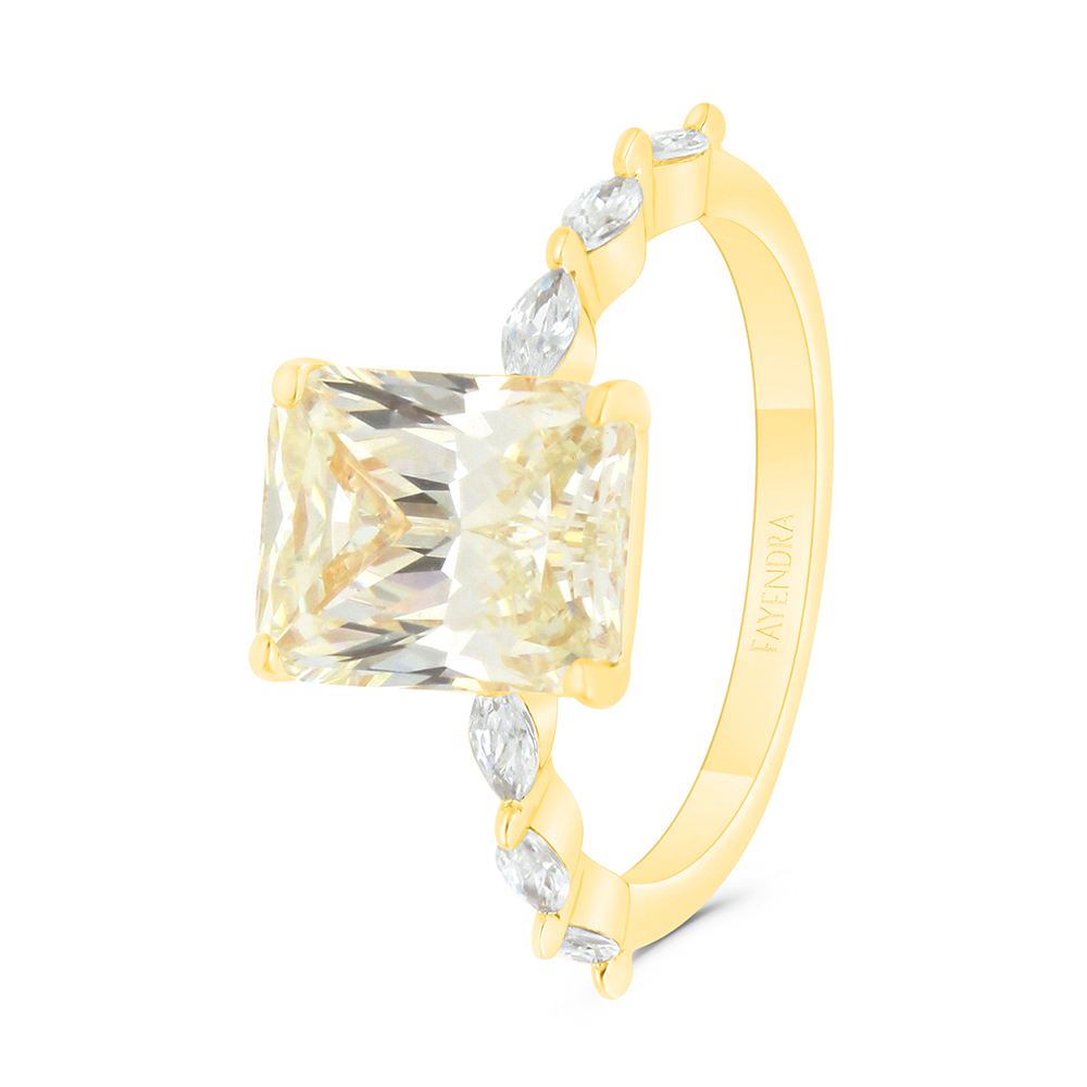 Sterling Silver 925 Ring Gold Plated Embedded With Yellow Zircon And White CZ