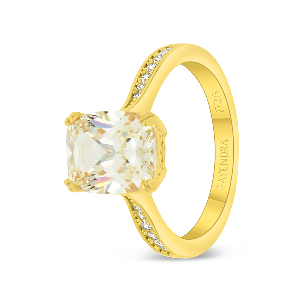 Sterling Silver 925 Ring Gold Plated Embedded With Yellow Zircon And White CZ