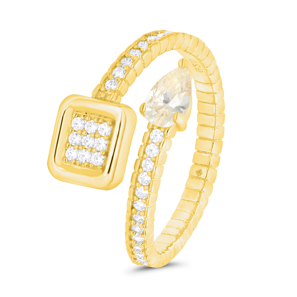 Sterling Silver 925 Ring Gold Plated Embedded With Yellow Zircon And White CZ