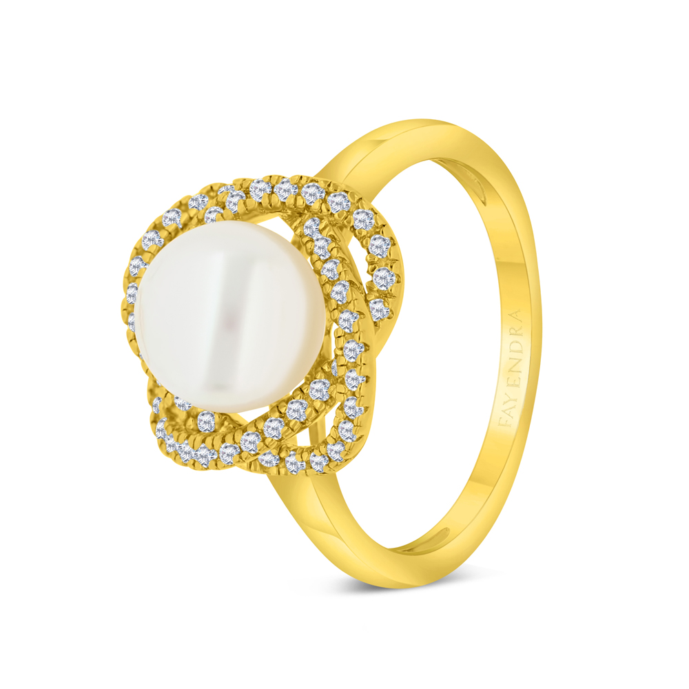 Sterling Silver 925 Ring Gold Plated Embedded With White Shell Pearl And White CZ