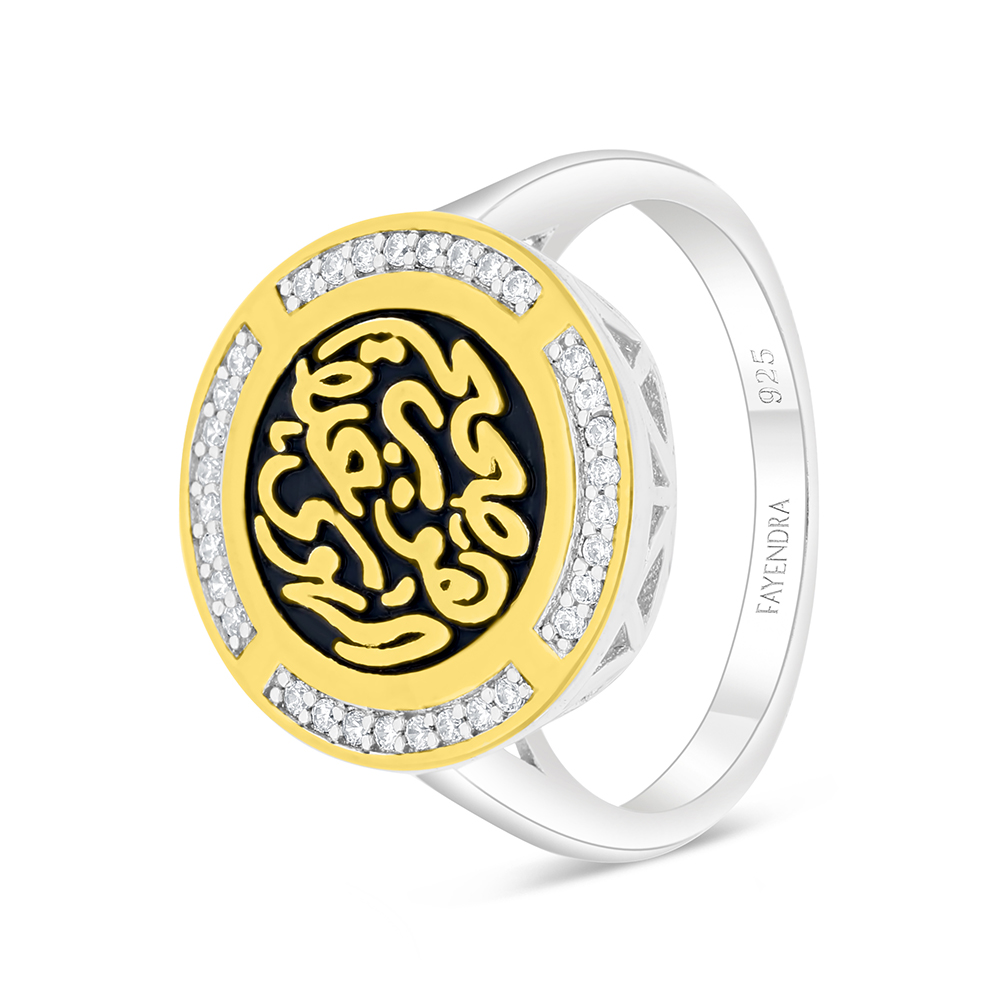 Sterling Silver 925 Ring Rhodium And Gold Plated Embedded With White CZ