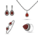 Sterling Silver 925 Set Embedded With Natural Aqiq And Marcasite Stones