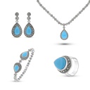 Sterling Silver 925 Set Embedded With Natural Processed Turquoise And Marcasite Stones