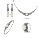 Sterling Silver 925 Set Embedded With Natural White Shell And Marcasite Stones