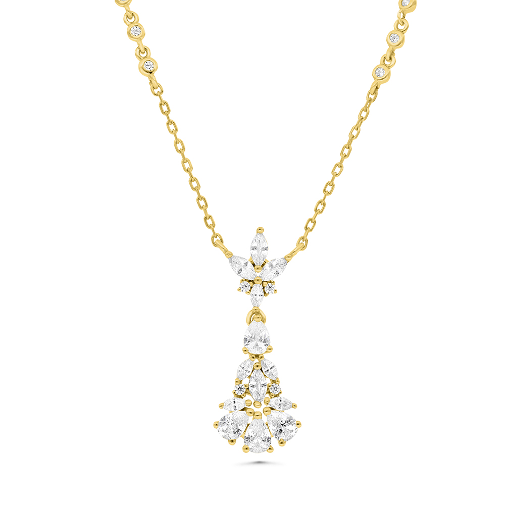 Sterling Silver 925 Necklace Gold Plated Embedded With White CZ