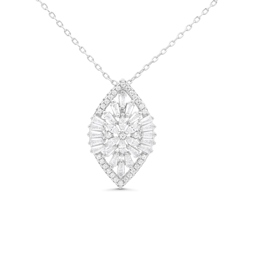 Sterling Silver 925 Necklace Rhodium Plated Embedded With White CZ