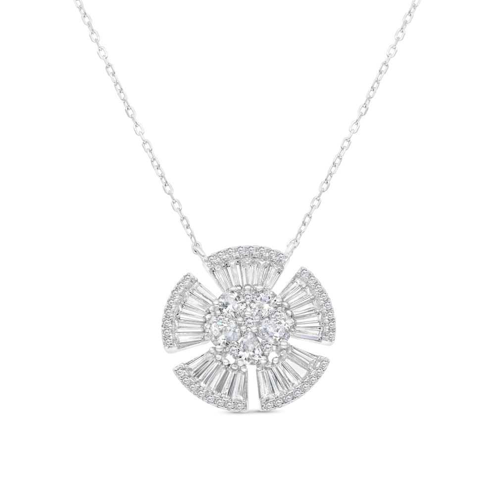 Sterling Silver 925 Necklace Rhodium Plated Embedded With White CZ