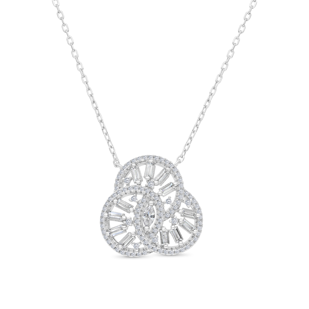 Sterling Silver 925 Necklace Rhodium Plated Embedded With White CZ