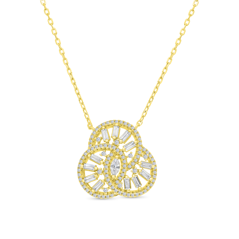 Sterling Silver 925 Necklace Gold Plated Embedded With White CZ