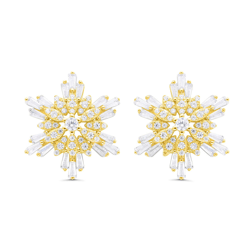 Sterling Silver 925 Earring Gold Plated Embedded With White CZ