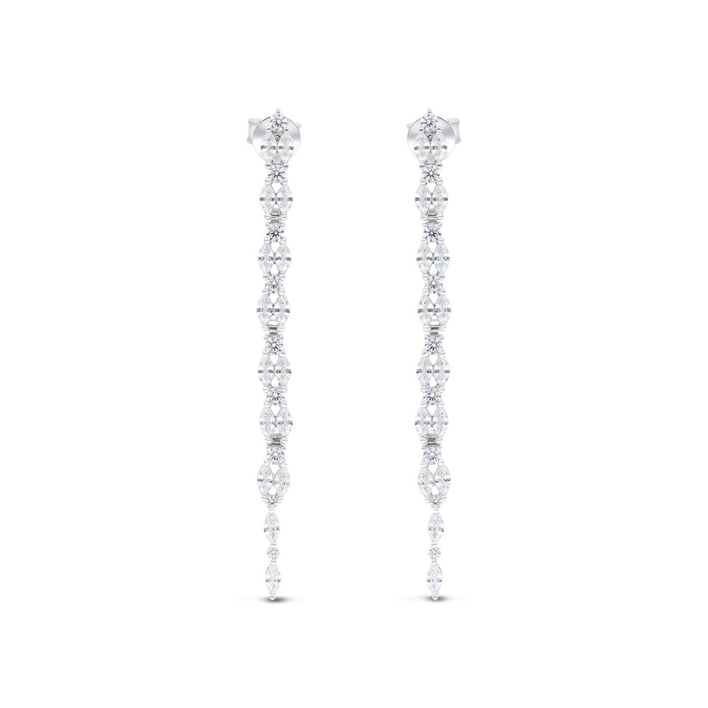 Sterling Silver 925 Earring Rhodium Plated Embedded With White CZ