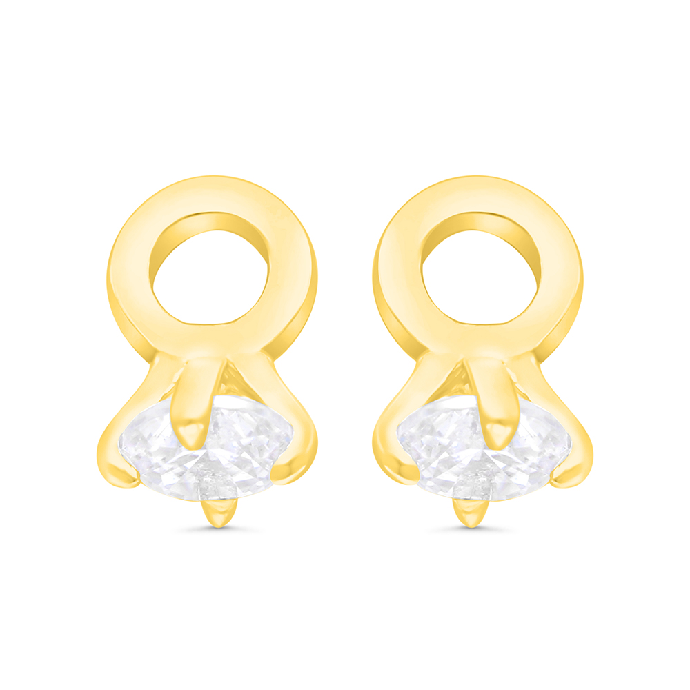 Sterling Silver 925 Earring Gold Plated Embedded With White CZ