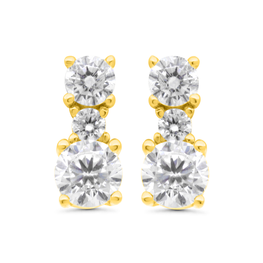 Sterling Silver 925 Earring Gold Plated Embedded With White CZ