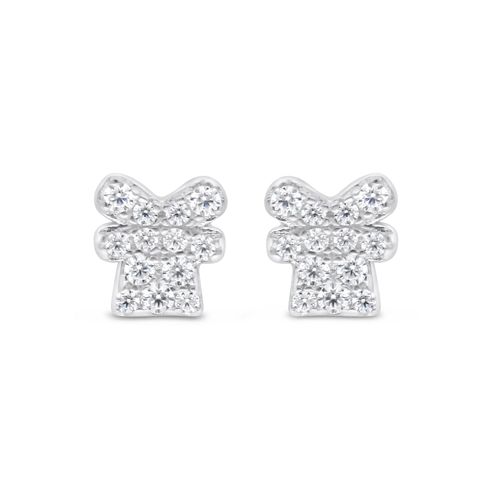 Sterling Silver 925 Earring Rhodium Plated Embedded With White CZ