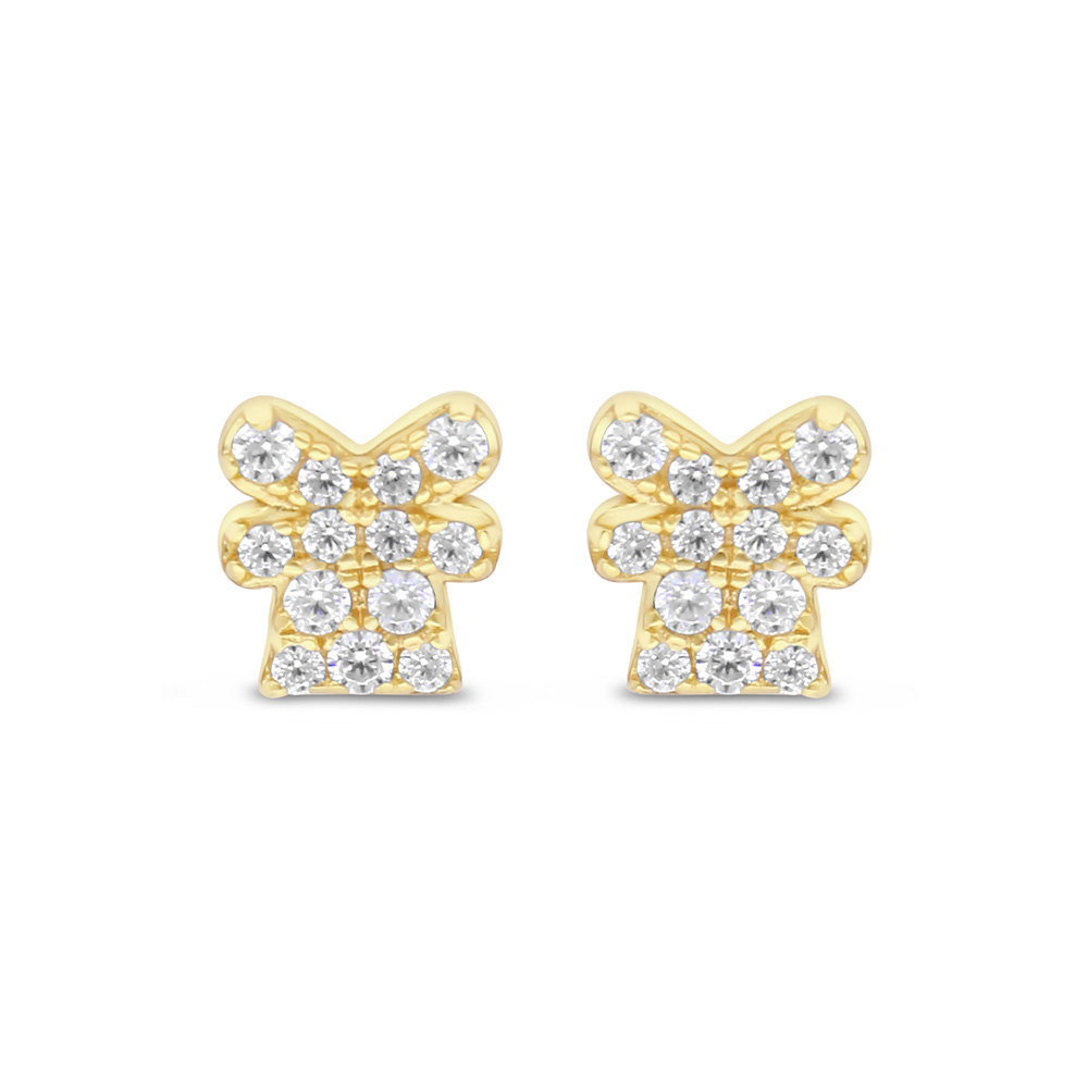 Sterling Silver 925 Earring Gold Plated Embedded With White CZ