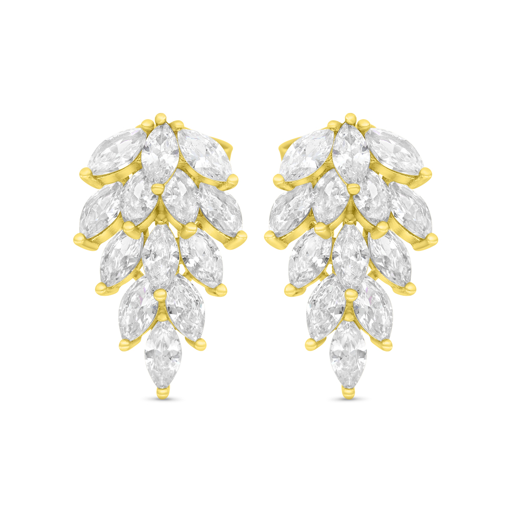 Sterling Silver 925 Earring Gold Plated Embedded With White CZ