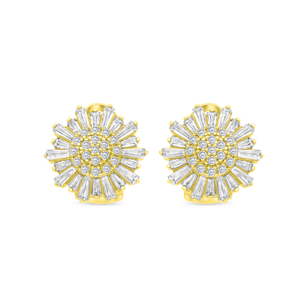 Sterling Silver 925 Earring Gold Plated Embedded With White CZ