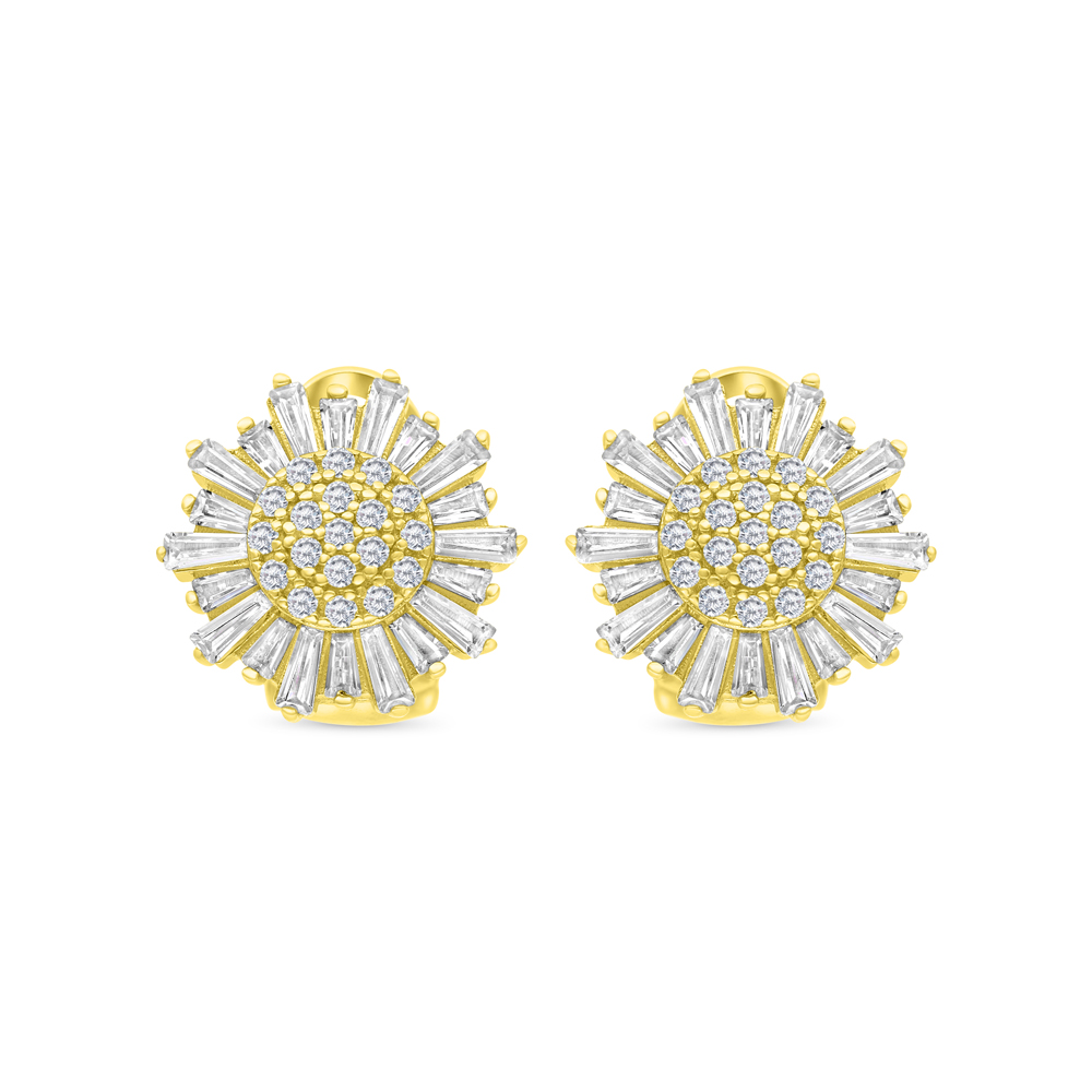 Sterling Silver 925 Earring Gold Plated Embedded With White CZ