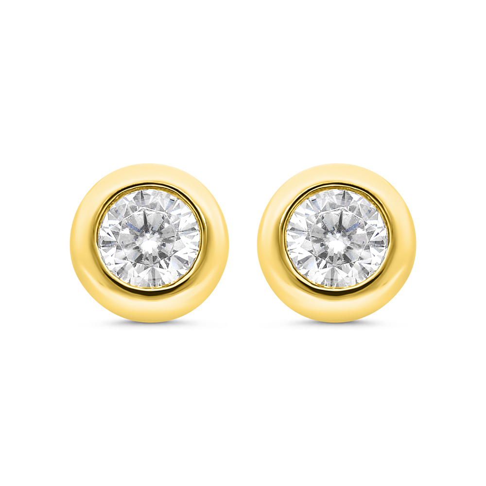 Sterling Silver 925 Earring Gold Plated Embedded With White CZ