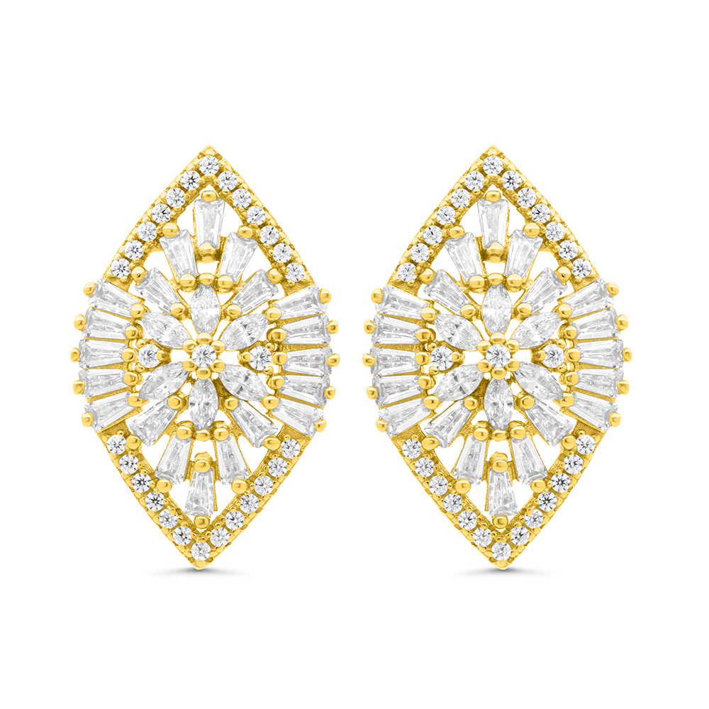 Sterling Silver 925 Earring Gold Plated Embedded With White CZ