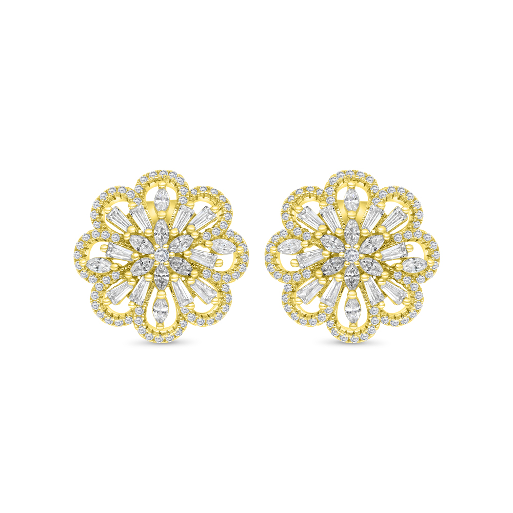 Sterling Silver 925 Earring Gold Plated Embedded With White CZ