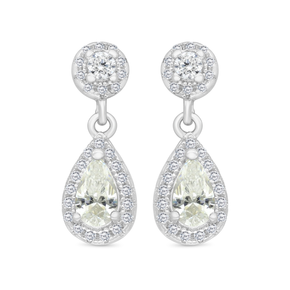 Sterling Silver 925 Earring Rhodium Plated Embedded With Yellow Zircon And White CZ