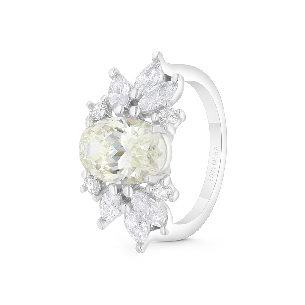 Sterling Silver 925  Ring Rhodium Plated Embedded With Yellow Zircon And White CZ