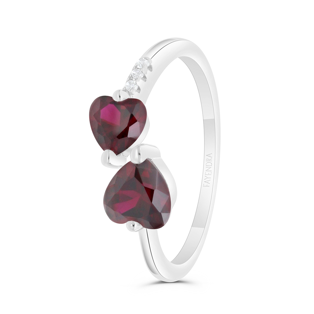 Sterling Silver 925 Ring Rhodium Plated Embedded With Ruby Corundum And White CZ