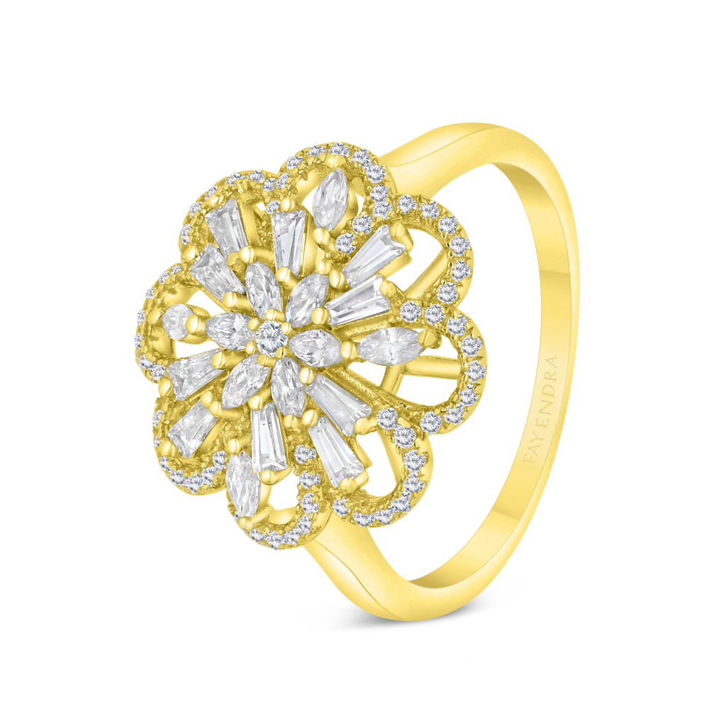 Sterling Silver 925 Ring Gold Plated Embedded With White CZ