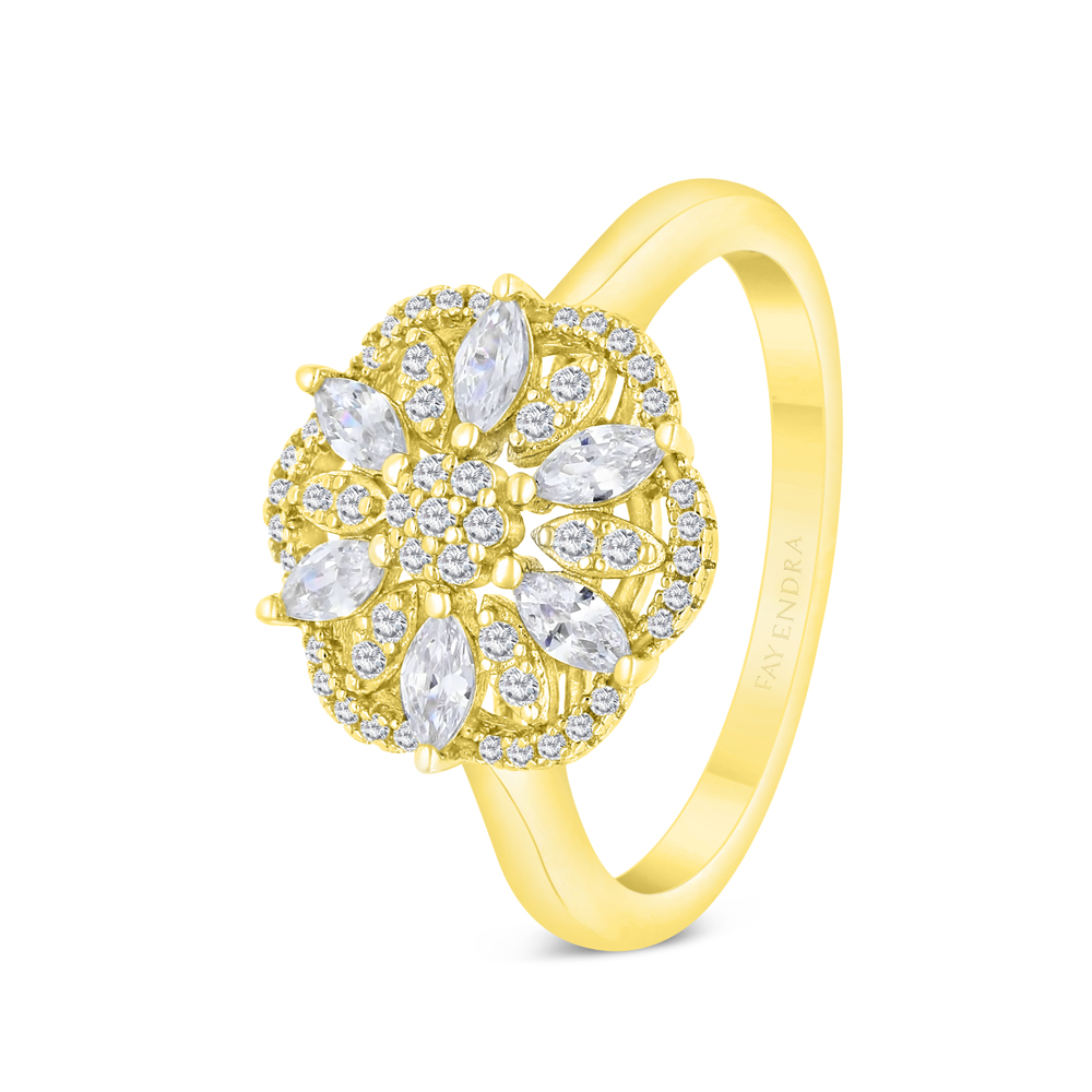 Sterling Silver 925 Ring Gold Plated Embedded With White CZ