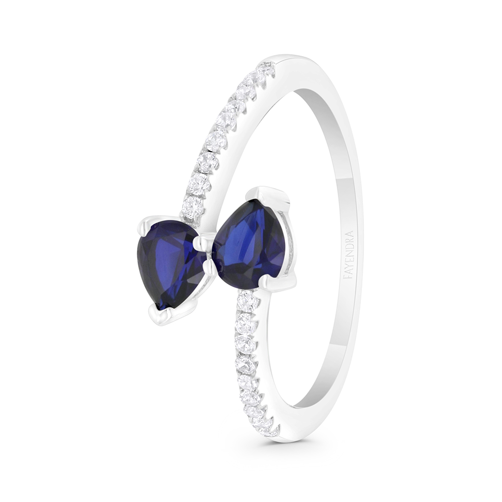 Sterling Silver 925 Ring Rhodium Plated Embedded With Sapphire Corundum And White CZ