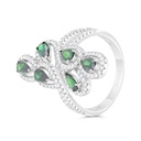 Sterling Silver 925 Ring Rhodium Plated Embedded With Emerald Zircon And White CZ