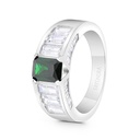 Sterling Silver 925 Ring Rhodium Plated Embedded With Emerald Zircon And White CZ