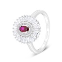 Sterling Silver 925 Ring Rhodium Plated Embedded With Ruby Corundum And White CZ