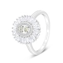 Sterling Silver 925  Ring Rhodium Plated Embedded With Yellow Zircon And White CZ