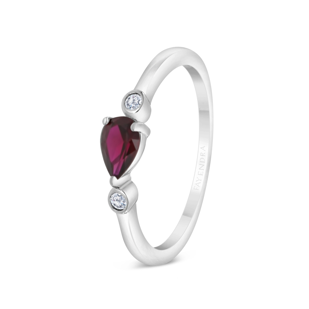 Sterling Silver 925 Ring Rhodium Plated Embedded With Ruby Corundum And White CZ