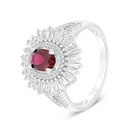 Sterling Silver 925 Ring Rhodium Plated Embedded With Ruby Corundum And White CZ