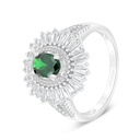 Sterling Silver 925 Ring Rhodium Plated Embedded With Emerald Zircon And White CZ