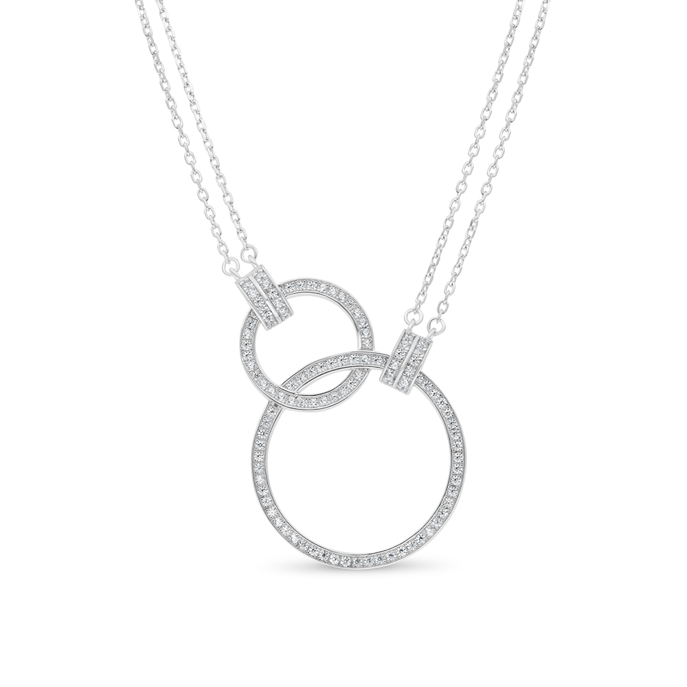 Sterling Silver 925 Necklace Rhodium Plated Embedded With White CZ