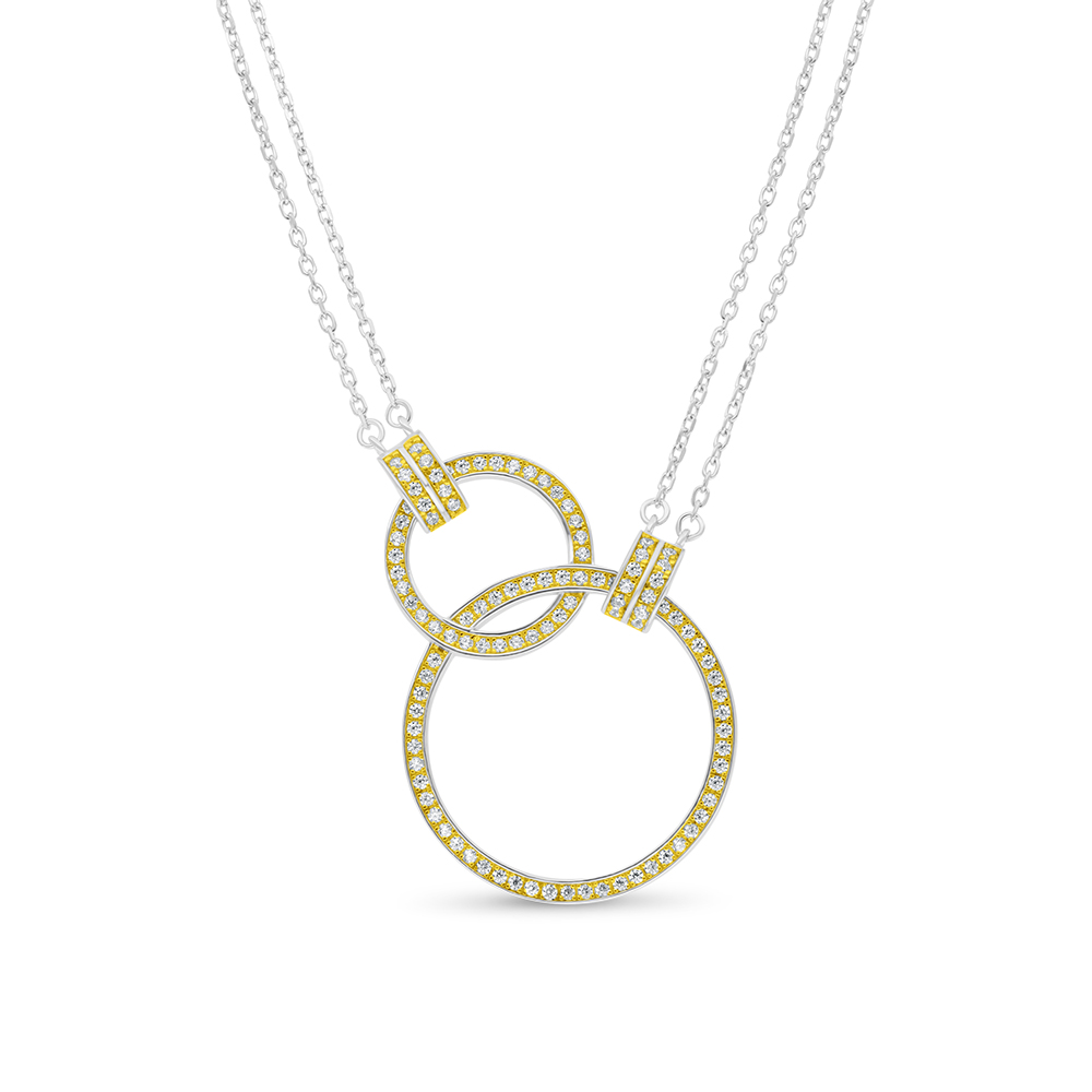 Sterling Silver 925 Necklace Rhodium And Gold Plated Embedded With White CZ